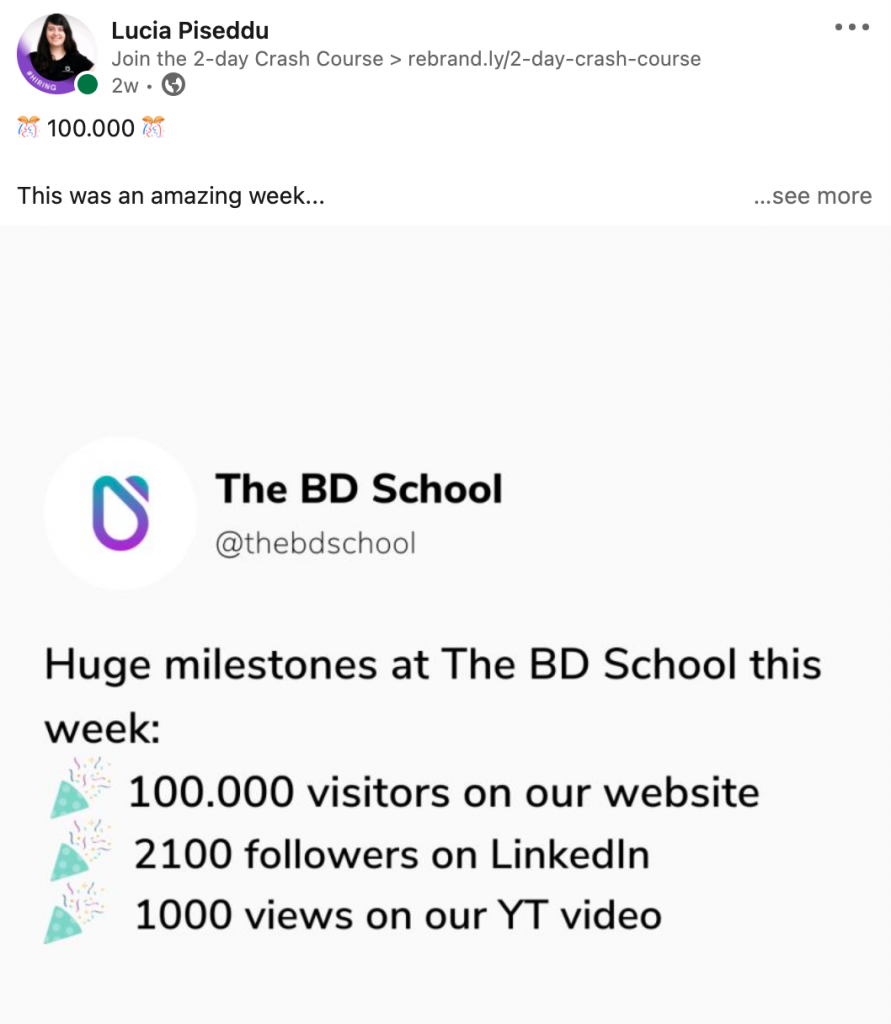 the business development school - example of cold email outreach