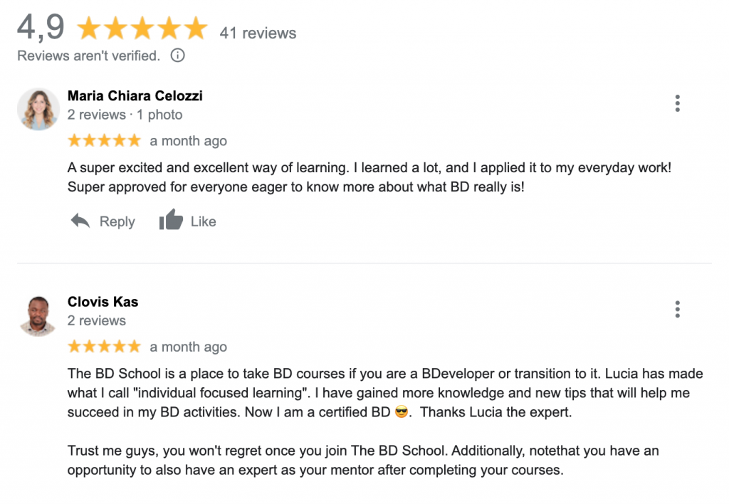the business development school - customer reviews