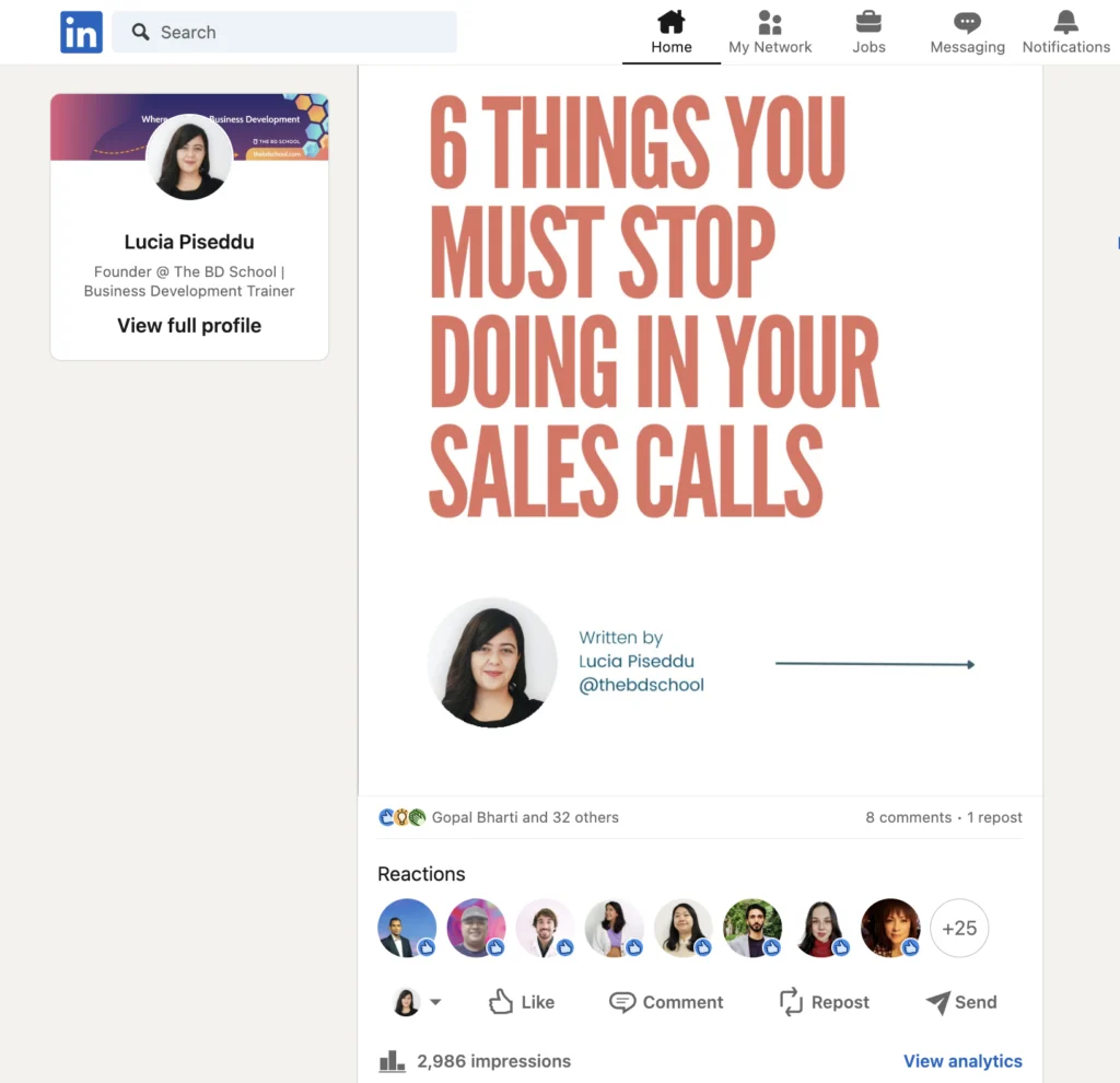 the business development school - linkedin post 