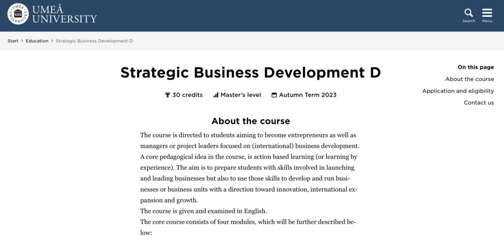 Business Development Strategy course